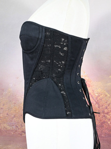 Corset chic sans bretelles à décolleté cœur, en tissu uni avec empiècements en dentelle, haut sculptant la taille avec baleines, pour événements gothiques et séances photo de style sombre - Product Image 3