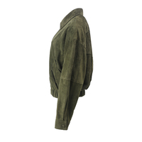 Veste bomber en daim de chèvre véritable pour femme, coupe ample, vert olive, style utilitaire, boutons pression, avec poches à rabat