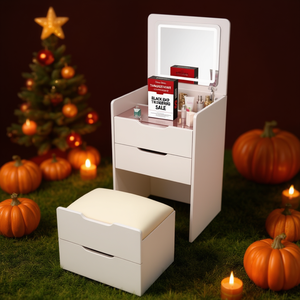 Compact 3-Drawer Makeup Vanity With Flip-Top Mirror And Cushioned <b>Stool</b> For <b>Small</b> Bedrooms - Modern MDF Dressing Table - Product Image 2