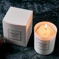 Bougie parfumée de luxe beige en forme de pivoine, pot en verre blanc, cire de soja florale 3D, aromathérapie, style crémeux minimaliste, décoration d'intérieur, cadeau