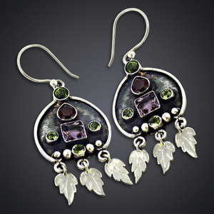 Pendientes Colgantes Geométricos Tibetanos Vintage de Plata 925 con Amatista y Piedras Verdes, Diseño de Hoja, Religiosos, para Mujer, Joyería de Fiesta - Product Image 4