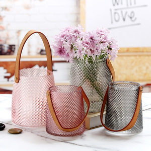 Modern Glass <strong>Flower</strong> <strong>Vase</strong> with Leather Rope - Product Image 1