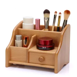 Caixa de armazenamento de madeira sólida, caixa de armazenamento de cosméticos de mesa, organizador de joias para skincare