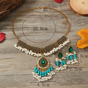 Custom Crystal <span class=keywords><strong>Avenue</strong></span> Mujeres Bohemian Turquesa Borlas Declaración Gargantilla Collar de Perlas Chapado en Oro Conjuntos de Joyas PARA LA Boda - Product Image 4