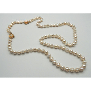 Collana di perle coltivate giapponesi 14k oro e 7mm Akoya 28" - Product Image 4