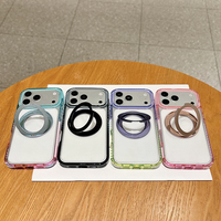 Coque arrière transparente à dégradé de couleurs fantaisie avec pare-chocs pour iPhone 18 Pro Max 17 Air 16 Plus, étui magnétique avec support rotatif