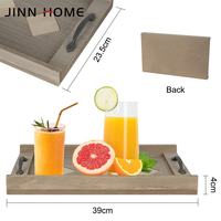 Plateau de service rectangulaire en bois peint à la main Jinn Home avec poignées pour table basse, déjeuner ou utilisation sur les genoux
