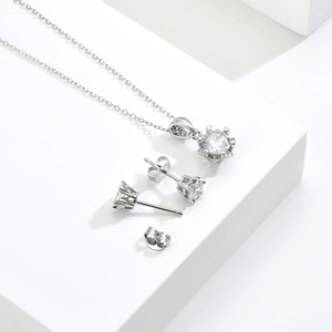 Perhiasan Zirkonia Kubik untuk Wanita, Perak Sterling 925 Berlapis Platinum Anti Alergi, Set Kalung Liontin CZ, Anting, dan Anting Telinga - Product Image 3