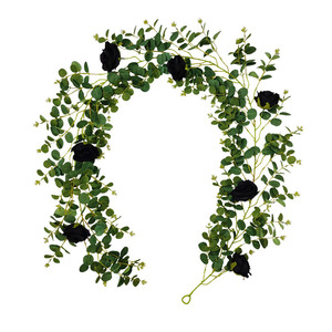 Vendita calda 5 pezzi ghirlanda di eucalipto artificiale con ramoscelli di viti verdi foglie rosa nera di seta per la decorazione del giardino della festa nuziale - Product Image 6