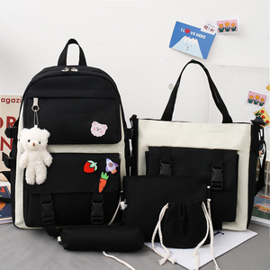 Wholesale Custom logo 4pcs Set Women Backpack Waterproof <strong>Canvas</strong> Backpack School Bag Rucksack College <strong>Back</strong> <strong>Pack</strong> - Product Image 4