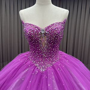 Robe de Quinceañera Mexicaine à épaules dénudées, coupe princesse, longueur ras du sol, broderie de cristaux, antistatique, pour soirée de gala - Product Image 5
