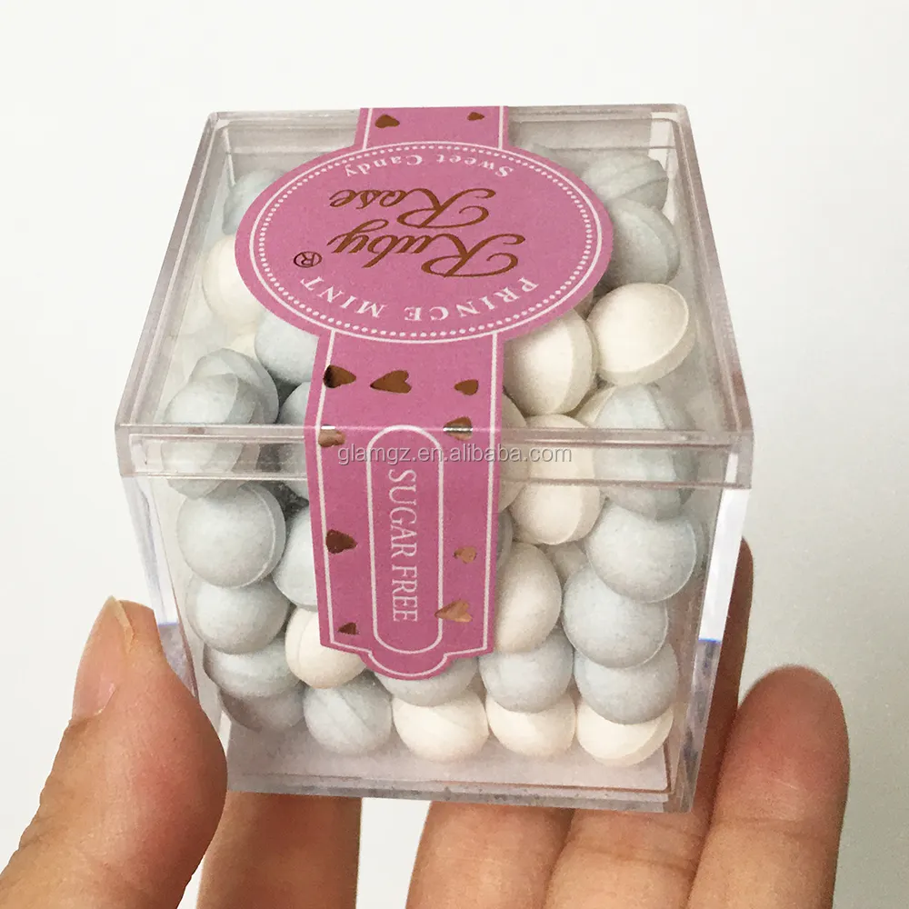 Boîte à bonbons en plastique pour mariage, petit cube transparent 2x2x2, boîte à bonbons en acrylique doux