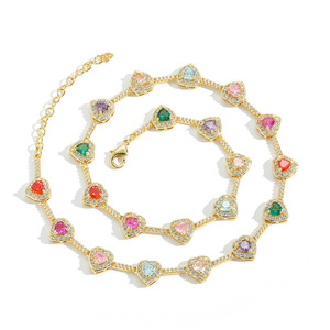 Accessori Hip-hop Europei e Americani, Collana Tennis da Donna Retrò con Cuore in Ottone da 10mm Intarsiato con Zirconi Colorati - Product Image 5