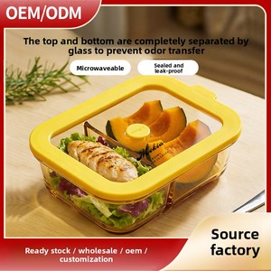 Ensemble de bols en verre borosilicate haute résistance pour la conservation des aliments, compatibles micro-ondes, étanches, à deux/trois compartiments, 1-2L, boîte à lunch moderne et minimaliste - Product Image 5