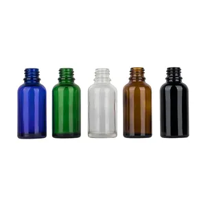 Custom Essential Oil Packaging Bottles Green Amber Blue Glass Dropper Bottle Silkscreen Bottle With Black Pipette Cap