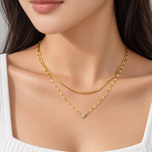 Collar de Zirconia de Doble Capa en Oro, Acero Inoxidable, Chapado al Vacío en Oro de 14K, Cadena Mixta de 40+5cm - Product Image 5