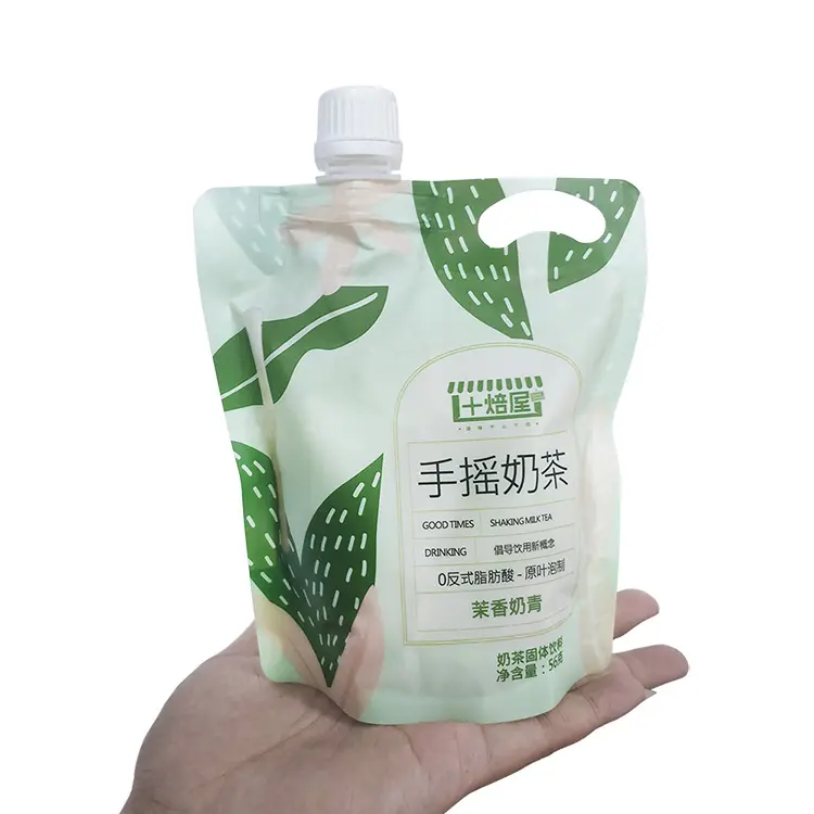 Saco de embalagem instantânea de bico, saco de embalagem do bico do líquido frio do chá do leite com a mão personalizada