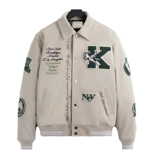 OEM مخصص مطرز الجلود البيسبول مفجر سترة للرجال خمر كلية اسكواش نمط حرف موك منخفضة - Product Image 2