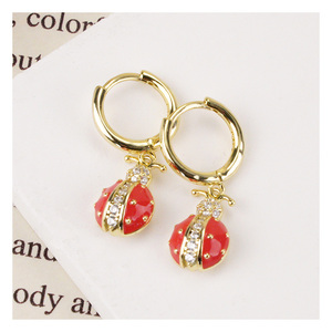 Verano 925 plata esterlina chapada en oro circón mariquita <span class=keywords><strong>Septempunctata</strong></span> esmalte aro pendientes para regalo de fiesta de boda - Product Image 2