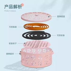 Support pour spirales anti-moustiques, plateau porte-spirales anti-moustiques domestique, brûleur d'encens en fer forgé ignifuge et résistant à la chaleur avec couvercle - Product Image 1