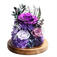 Cadeaux de roses éternelles pour femmes, fleurs longue durée sous cloche en verre pour maman et amies (Rose violette de Chine 1,05 lb)