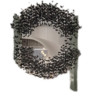 Lustre en bois de charbon de bois noir, long et moderne, luminaire décoratif de plafond, idéal pour un hôtel, un restaurant - Product Image 2