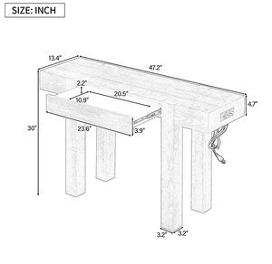 Modern Solid Oak Wood Console <b>Table</b> Hidden Drawer <b>Side</b> Power Outlet Eco-Friendly Durable Entryway Furniture for Home Entryways - Product Image 6