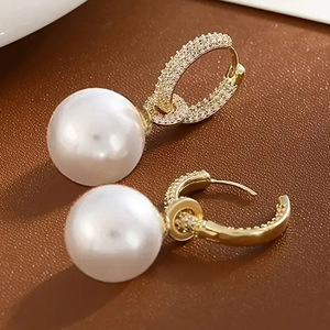 Detachable Zircon Simulated Pearl <b>Hoop</b> <b>Earrings</b> for Women Elegant Designer Fashion Jewelry - Product Image 4