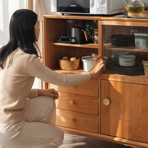 Solid Wood <b>Sideboard</b> Cherry Wood 900mm <b>Storage</b> Cabinet Modern Minimalist Design For Dining Room - Product Image 1
