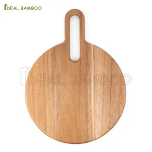 Tabla de queso de madera de acacia redonda de alta calidad, tabla de cortar de madera, tabla de charcutería de madera con mango