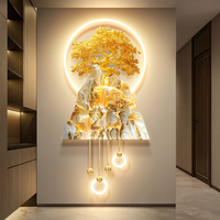 Peintures LED en acrylique à effet 3D pour décoration murale de couloir, motif Montagnes Dorées