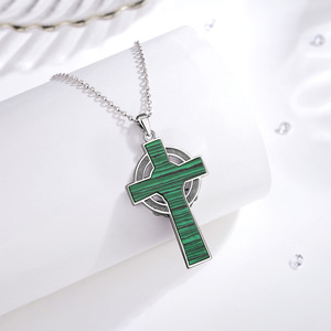Changda 925 Sterling Bạc đồ trang sức Irish trái tim tình yêu tôn giáo Christian đức tin Jesus Malachite <span class=keywords><strong>Celtic</strong></span> <span class=keywords><strong>claddagh</strong></span> Chéo Vòng cổ - Product Image 5