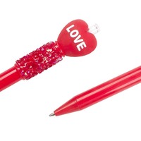 O & Q Stylo à bille en plastique avec strass de dessin animé personnalisable en forme de coeur rouge Stylo d'écriture fluide de type clic scintillant promotionnel