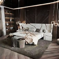 Ensemble de lit pour villa moderne Italie haut de gamme et élégant beige Ensembles de chambre à coucher Queen Size de haute qualité Royal king size