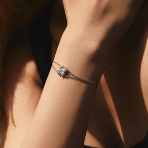 S925 Silver Women's Chain <b>Bracelet</b> With Round Diamond Flower Design Minimalist Everyday Wear Jewelry - Product Image 4