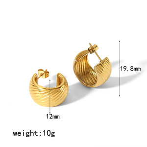 <b>Cuff</b> <b>Earrings</b> Geometric C-Shaped Striped 18K Gold Stainless Steel For Women Fashion Jewelry TE6485-G TE6485-S - Product Image 4