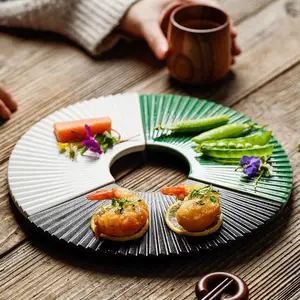  Juego de platos de sushi de estilo japonés, bandeja en forma de abanico para restaurante, Jiro sukiydashi, cerámica, negro mate