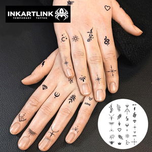 Set de 24 Pegatinas Minimalistas para Dedos, con Pequeños Elementos como Luna, Estrella, Corazón, Florales y Herbales, Arte Corporal Semipermanente de 15 Días - Product Image 2