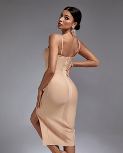 Ocstrade Abito <span class=keywords><strong>da</strong></span> <span class=keywords><strong>Cocktail</strong></span> Elegante con Spalline Sottili, Decorato con Cristalli Luccicanti e Spacco Laterale, Vestito Aderente per Donne - Product Image 4