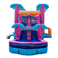 Super Château Gonflable Commercial de 19 m (62,3 pieds) Teal Rippling Rush Combo, Parcours d'Obstacles / Jeu, Château de Saut, Maison de Rebond pour Location