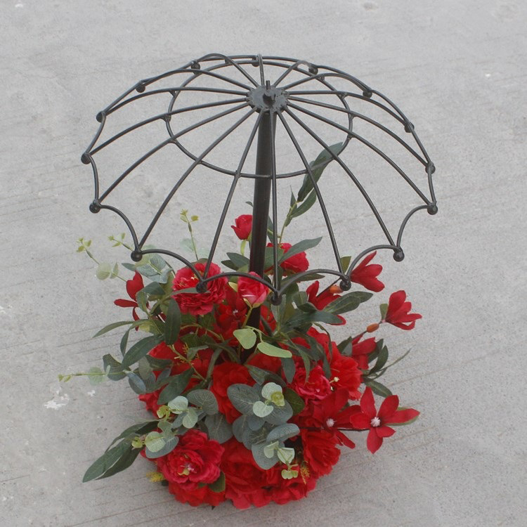 New Wrought Iron Flower Wedding Props Small Umbrellas Creative Wire Black Metal Vase