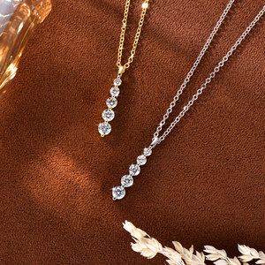 New 5-Stone DVVS1 Moissanite LuxuriousStraight Gradient V-Neck Calabash <strong>Long</strong> Collarbone Chain Fashion Pendant <strong>Necklace</strong> for Women - Product Image 2