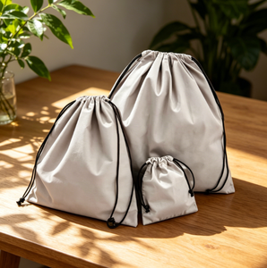 Sac à cordon en tissu de coton gris clair, fourni par l'usine, pochette de rangement anti-poussière multi-tailles pour bijoux, cosmétiques et articles divers - Product Image 4