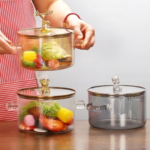 Marmite de cuisson en verre borosilicate résistant à la chaleur avec couvercle, 1,5 L, compatible tous feux, casserole à soupe côtelée en verre, vente chaude usine - Product Image 2
