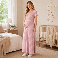 Robe longue de maternité rayée à manches courtes pour l'été, vente en gros d'usine, OEM ODM