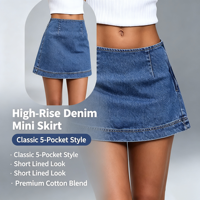 Jupe-short en jean sans ceinture pour femme, taille basse, mini-jupe trapèze avec short intégré, tenue de voyage et de sortie