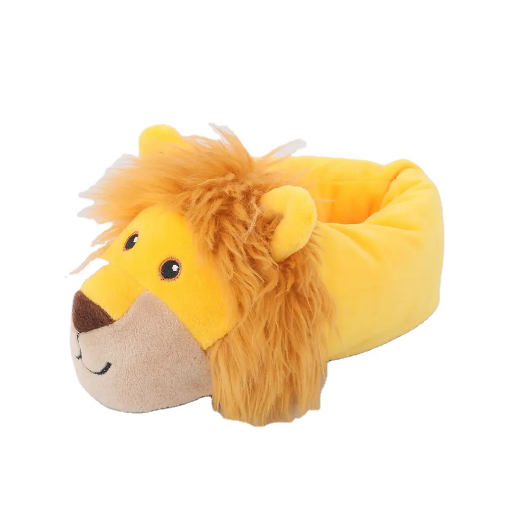 Winter Plush Fur Kids Warm Cute Lion Animal Slippers