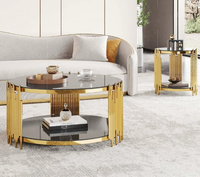 Table basse ronde en verre avec structure en acier inoxydable doré, idéale pour salon et hôtel – Meuble de maison abordable