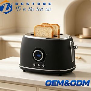 Tostadora BESTONE de 2 Rebanadas con Temporizador Digital, Función de Descongelar, Recalebar y Cancelar, Tostadora Eléctrica Doméstica Negra - Product Image 1