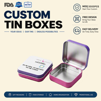 Boîte en étain carrée personnalisée à charnière, rose et violette, bicolore, en métal, avec intérieur argenté, pour bonbons et bijoux, vente en gros, usine OEM